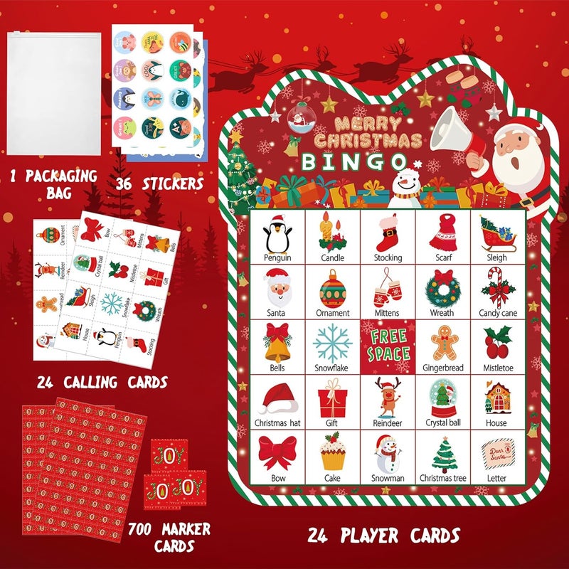 CRYSFIY Christmas Bingo Game, 24 Players Christmas Bingo Cards,Christmas Party Game for Classroom Activities, School Carnivals, Office Events, Family Nights,and Holiday Entertainment, Christmas Party Supplies - Image 4